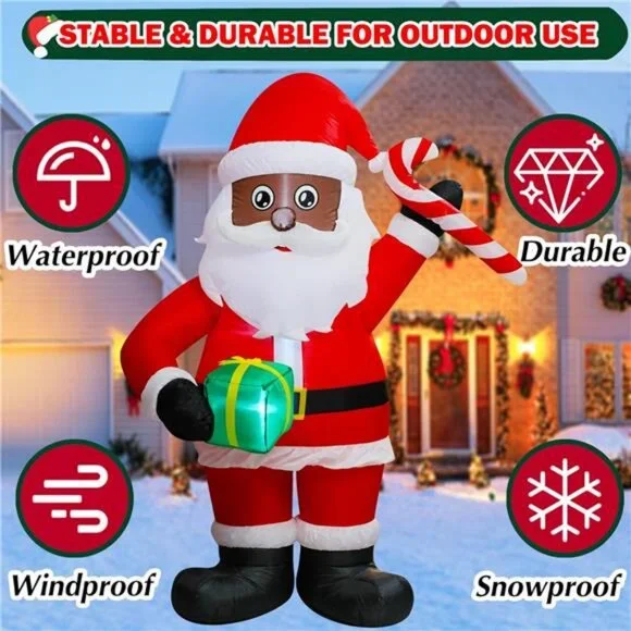 6FT Inflatable Christmas Black Santa Claus with Gift Box and Candy Decoration